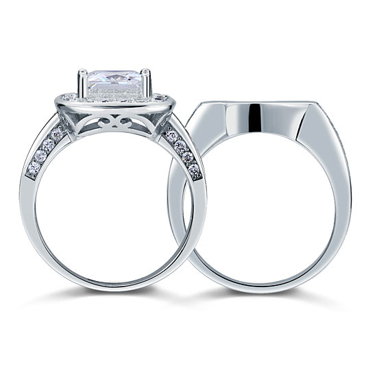 2 CT. Princess Cut Halo Bridal Set in Sterling Silver