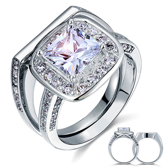 2 CT. Princess Cut Halo Bridal Set in Sterling Silver