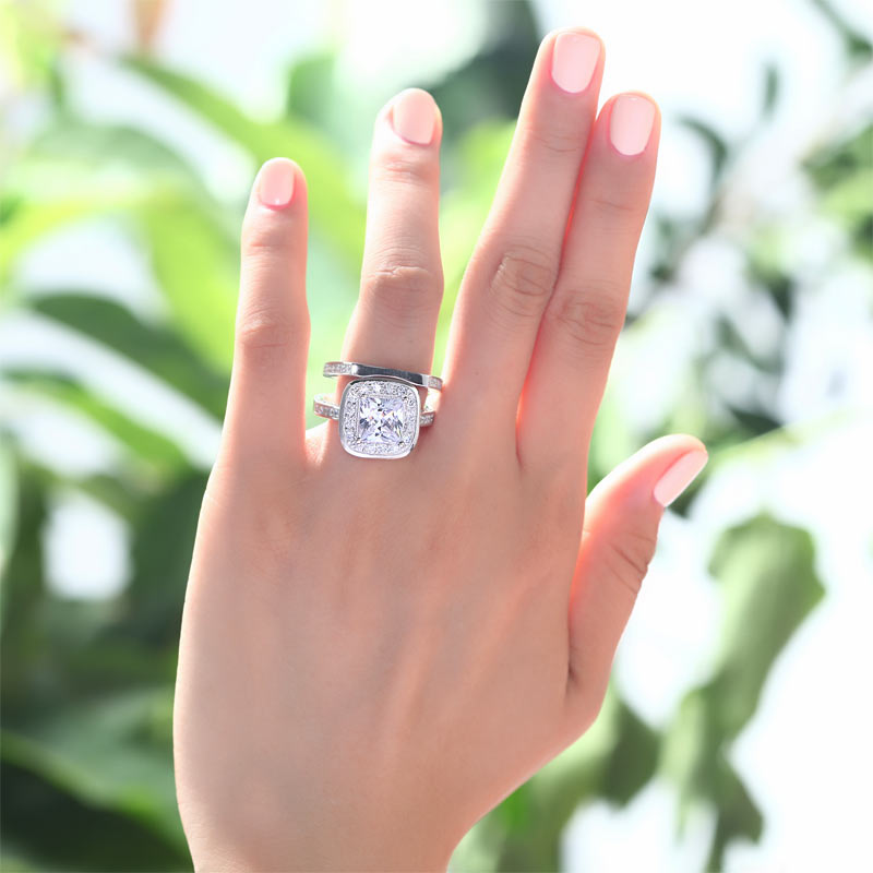 2 CT. Princess Cut Halo Bridal Set in Sterling Silver