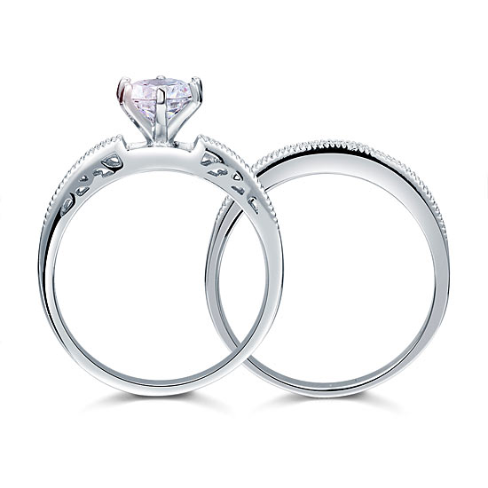 1.25 CT. Round Simulated Diamond Milgrain Bridal Set in Sterling Silver