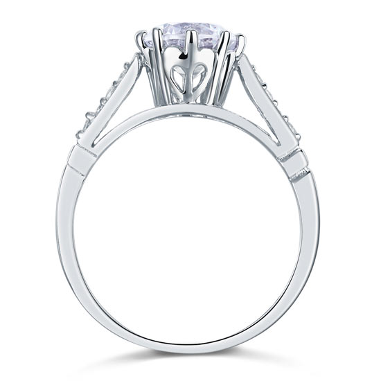 Bague pavée de diamants synthétiques ronds de 2 carats en argent sterling
