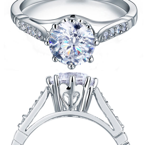 Bague pavée de diamants synthétiques ronds de 2 carats en argent sterling
