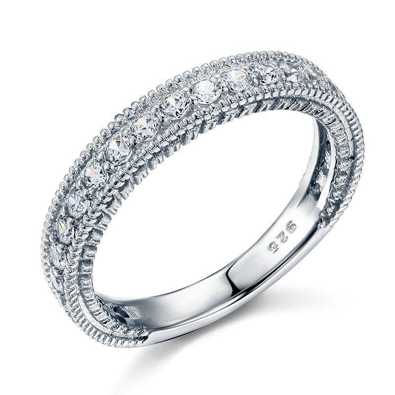 Alliance semi-éternité en argent sterling avec diamants simulés Milgrain