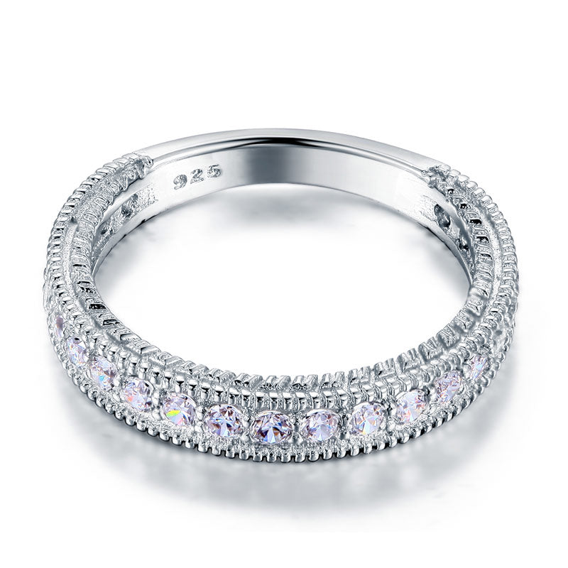 Alliance semi-éternité en argent sterling avec diamants simulés Milgrain