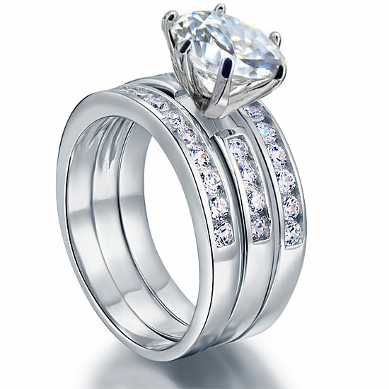 2 CT. Simulated Diamond 3-Piece Bridal Set in Sterling Silver