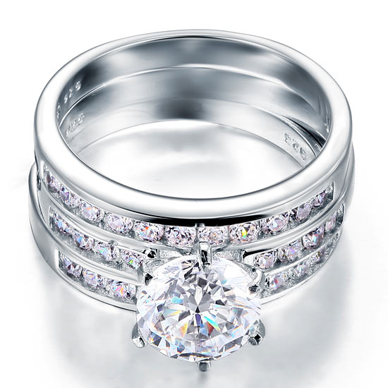 2 CT. Simulated Diamond 3-Piece Bridal Set in Sterling Silver