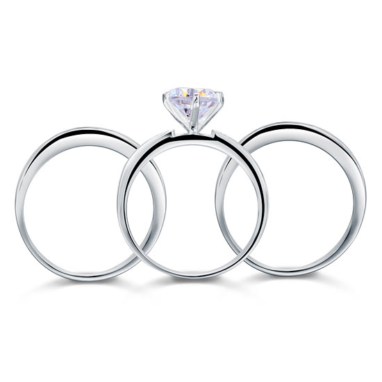 2 CT. Simulated Diamond 3-Piece Bridal Set in Sterling Silver