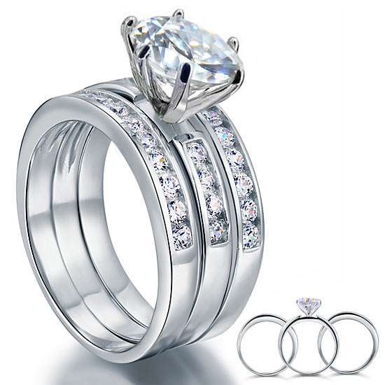 2 CT. Simulated Diamond 3-Piece Bridal Set in Sterling Silver