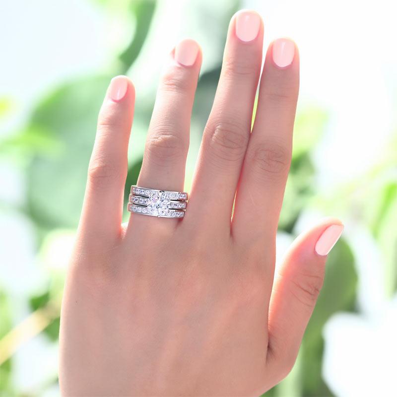 2 CT. Simulated Diamond 3-Piece Bridal Set in Sterling Silver
