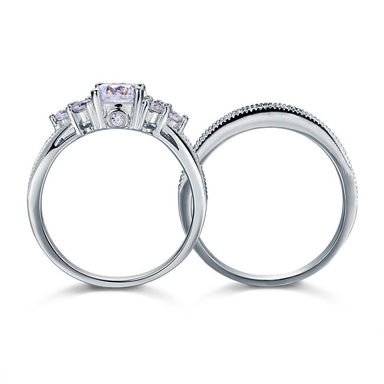 1 CT. Round Simulated Diamond Milgrain Bridal Set in Sterling Silver