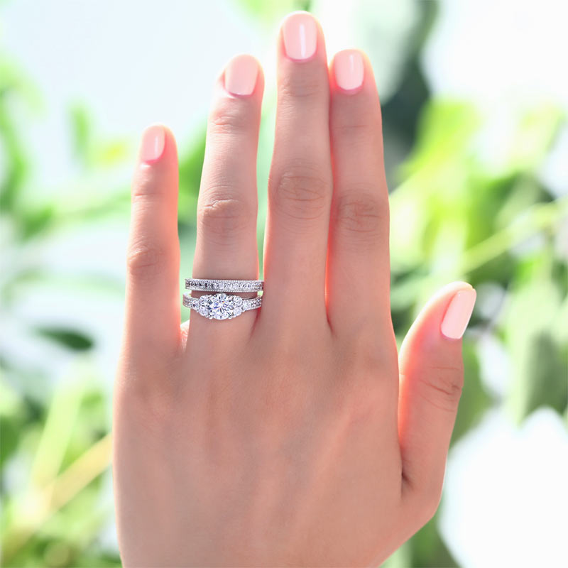 1 CT. Round Simulated Diamond Milgrain Bridal Set in Sterling Silver