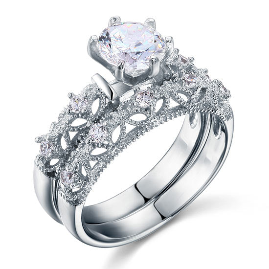 1.25 CT. Vintage Style Simulated Diamond Bridal Set in Sterling Silver