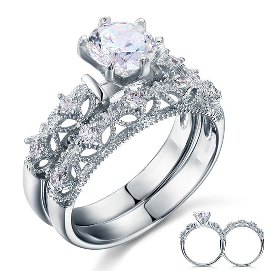 1.25 CT. Vintage Style Simulated Diamond Bridal Set in Sterling Silver
