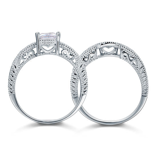 1 CT. Princess Cut Simulated Diamond Milgrain Bridal Set in Sterling Silver