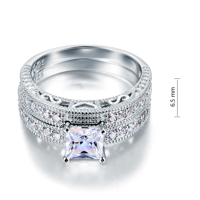 1 CT. Princess Cut Simulated Diamond Milgrain Bridal Set in Sterling Silver