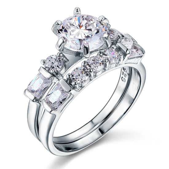 2 CT. Multi-Stone Simulated Diamond Bridal Set in Sterling Silver