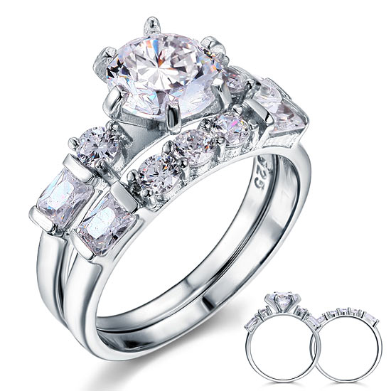 2 CT. Multi-Stone Simulated Diamond Bridal Set in Sterling Silver