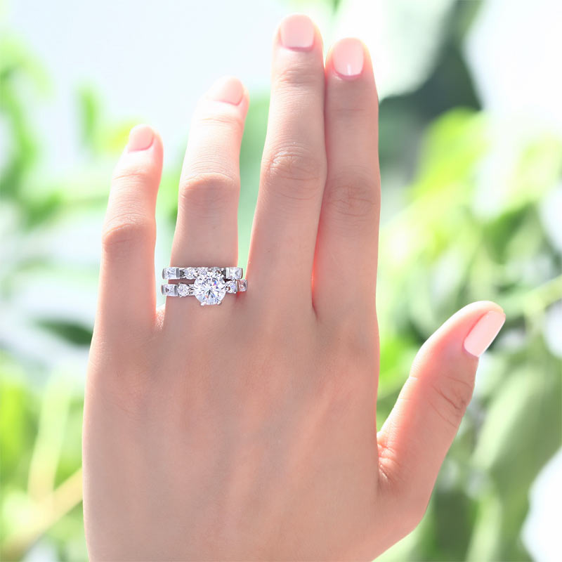 2 CT. Multi-Stone Simulated Diamond Bridal Set in Sterling Silver