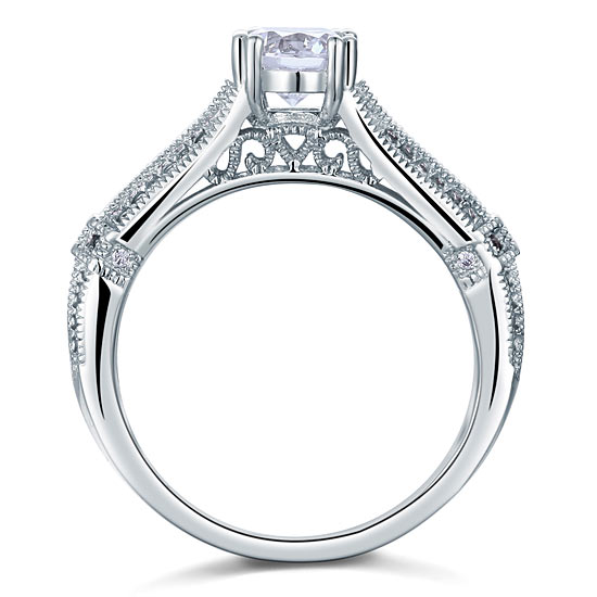 1 CT. Round Simulated Diamond Vintage Style Ring in Sterling Silver