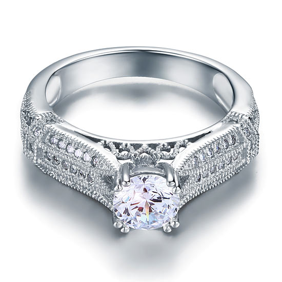 1 CT. Round Simulated Diamond Vintage Style Ring in Sterling Silver