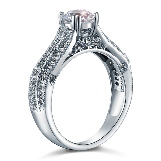 1 CT. Round Simulated Diamond Vintage Style Ring in Sterling Silver