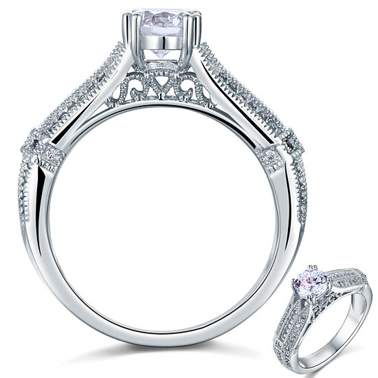 1 CT. Round Simulated Diamond Vintage Style Ring in Sterling Silver