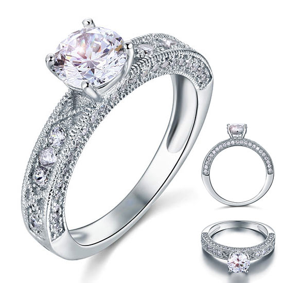 1.25 CT. Round Simulated Diamond Vintage Style Ring in Sterling Silver