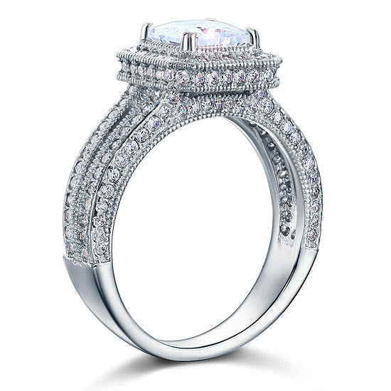 1.5 CT. Princess Cut Simulated Diamond Halo Double Shank Vintage Ring in Sterling Silver