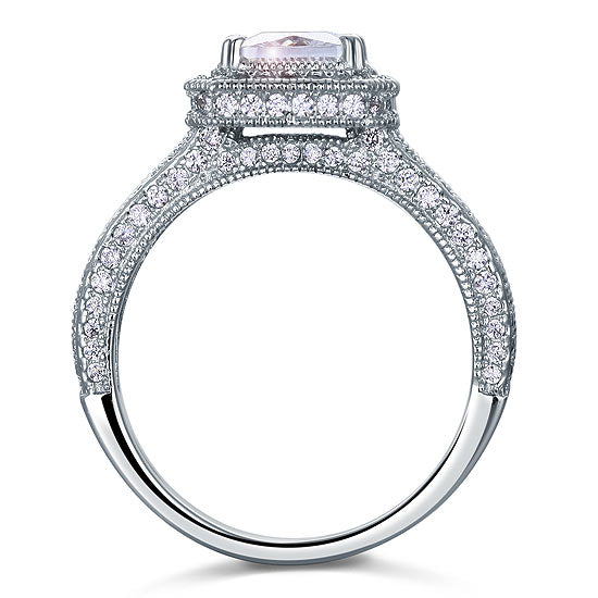 1.5 CT. Princess Cut Simulated Diamond Halo Double Shank Vintage Ring in Sterling Silver