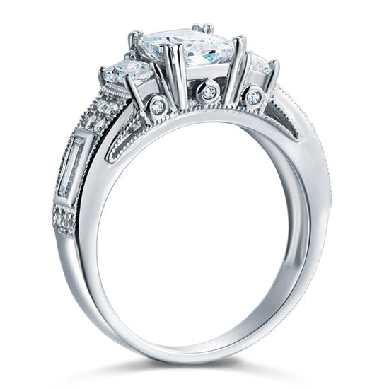 Anillo vintage de tres piedras con diamantes simulados de 1,5 quilates en plata de ley