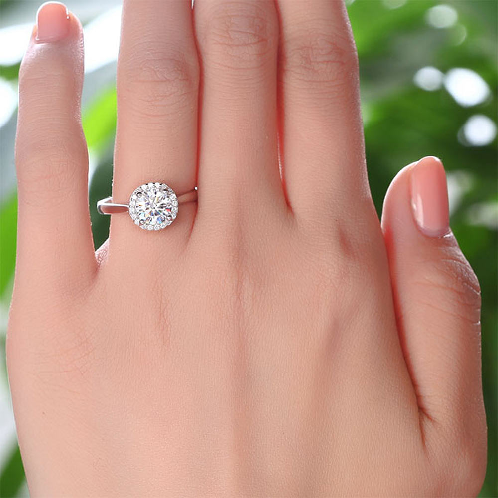 1 CT. Round Halo Simulated Diamond Engagement Ring in Sterling Silver