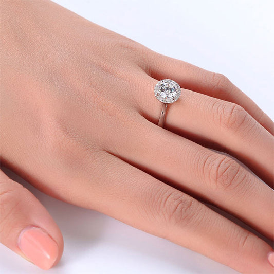 1 CT. Round Halo Simulated Diamond Engagement Ring in Sterling Silver