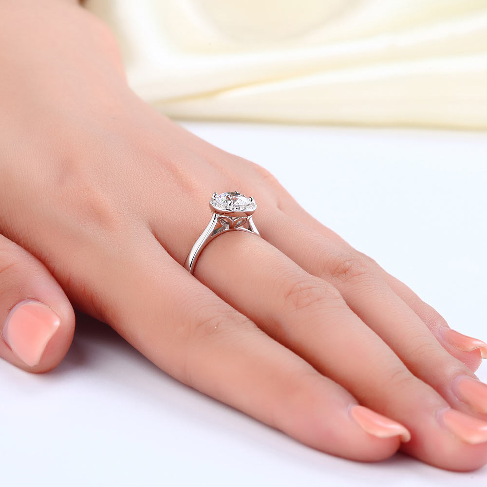 1 CT. Round Halo Simulated Diamond Engagement Ring in Sterling Silver