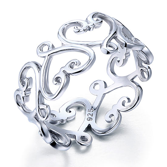 Bague d'éternité en argent sterling avec cœur en filigrane