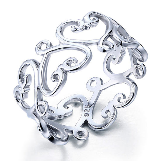 Filigree Heart Eternity Ring Band in Sterling Silver