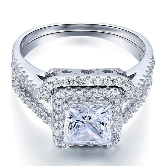 Parure de mariage en argent sterling avec diamants taille princesse simulés de 1,5 carat