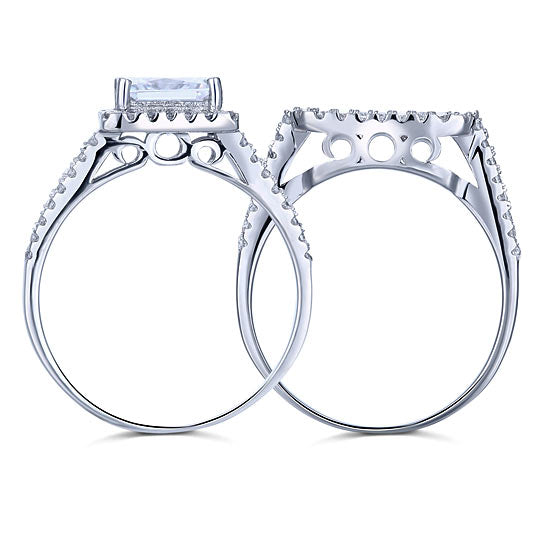 Parure de mariage en argent sterling avec diamants taille princesse simulés de 1,5 carat