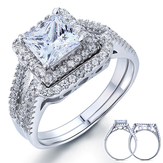 Parure de mariage en argent sterling avec diamants taille princesse simulés de 1,5 carat