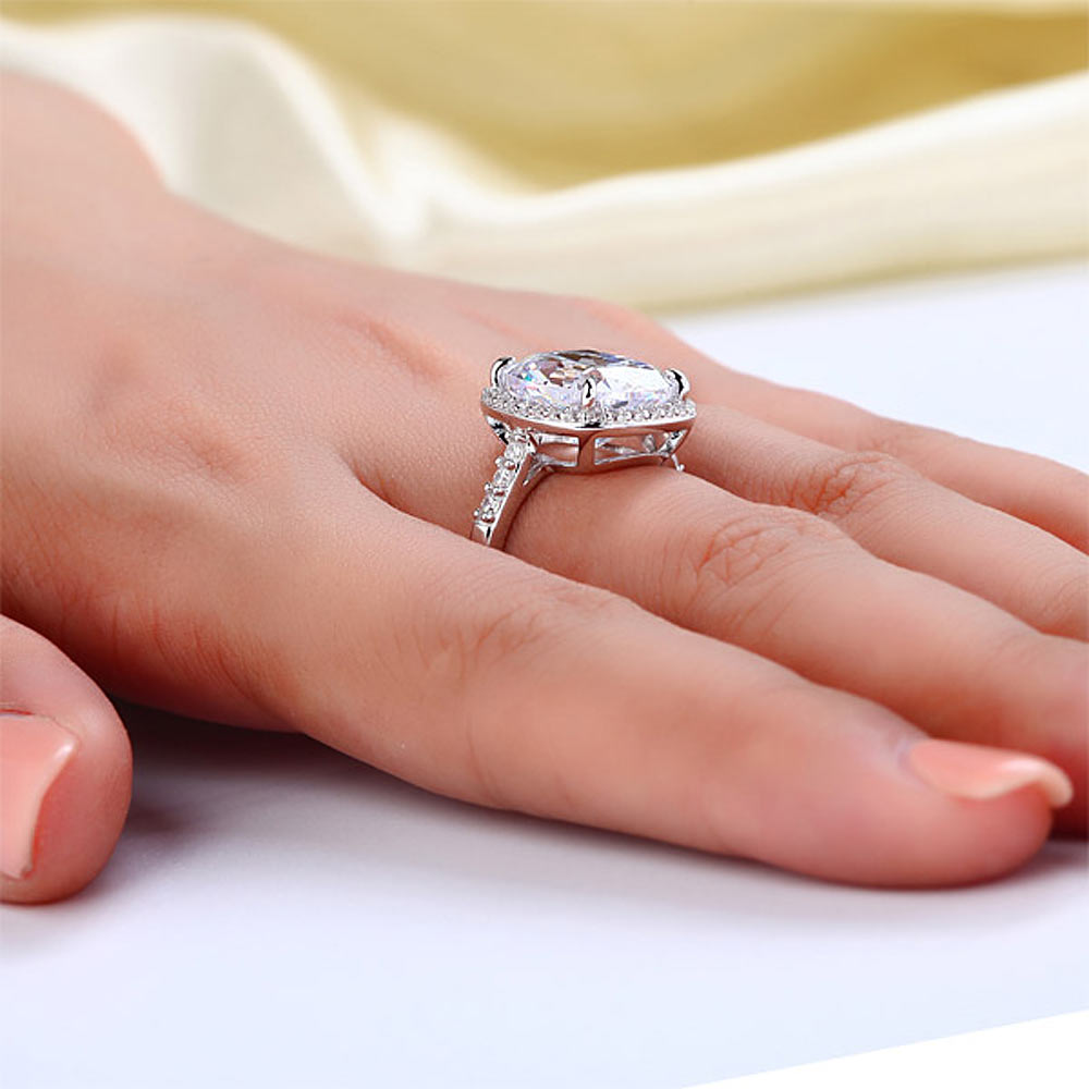 6 CT. Cushion Cut Simulated Diamond Halo Ring in Sterling Silver