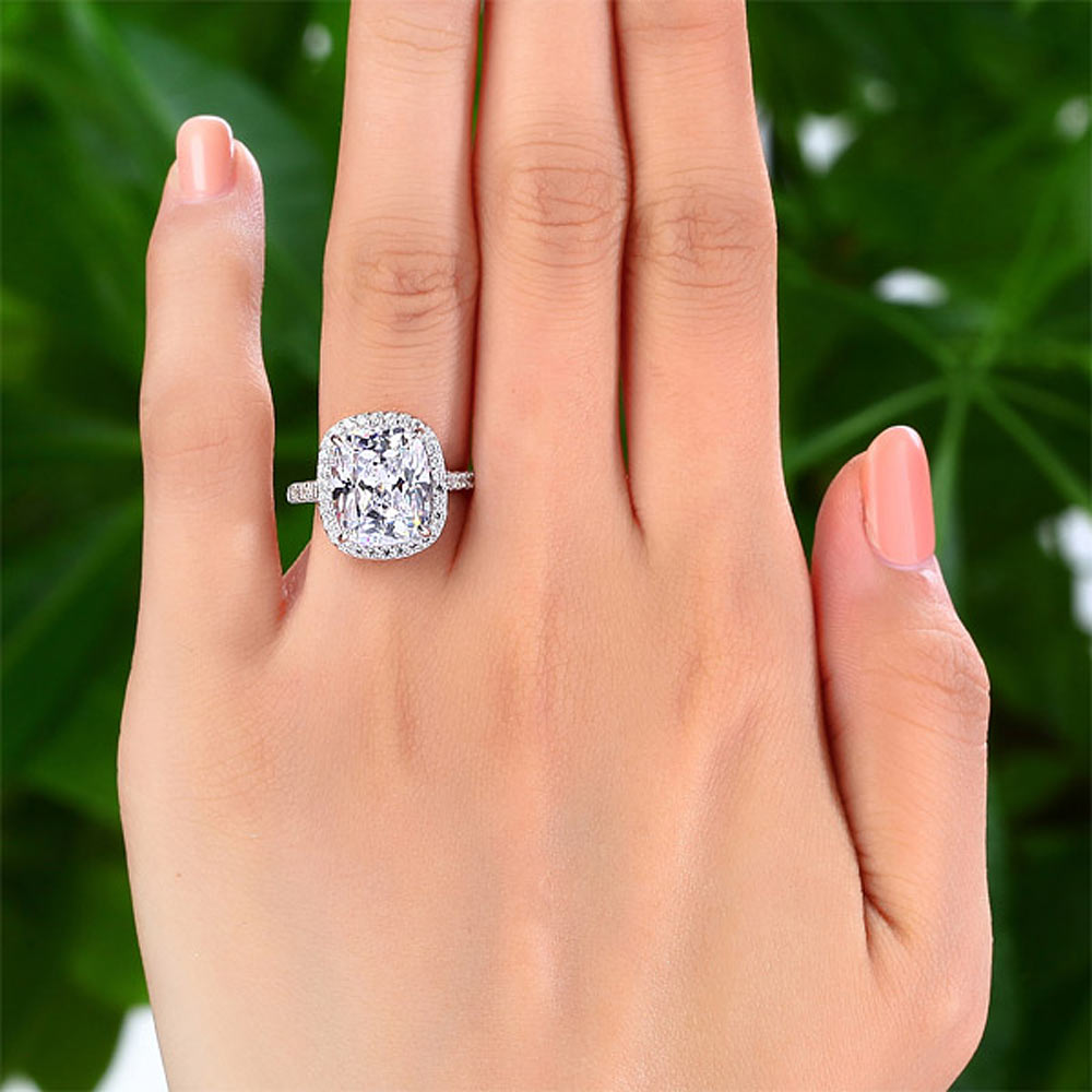 6 CT. Cushion Cut Simulated Diamond Halo Ring in Sterling Silver
