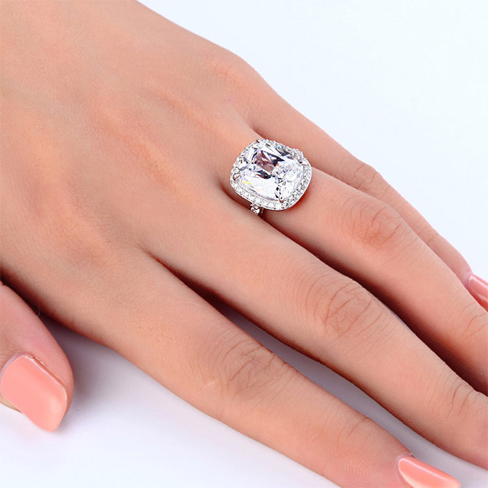 6 CT. Cushion Cut Simulated Diamond Halo Ring in Sterling Silver