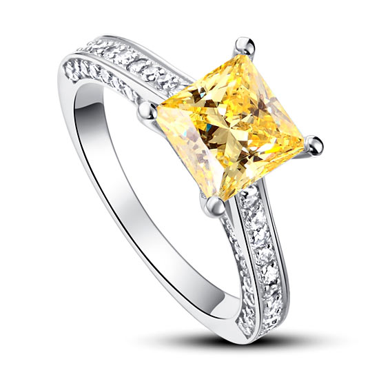 1.5 CT. Princess Cut Yellow Simulated Diamond Engagement Ring in Sterling Silver
