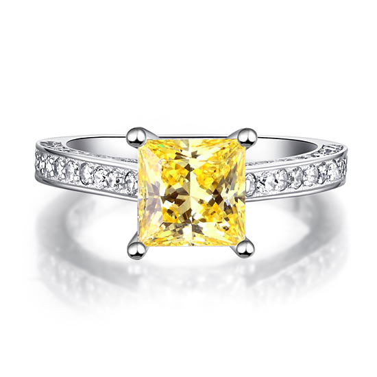 1.5 CT. Princess Cut Yellow Simulated Diamond Engagement Ring in Sterling Silver