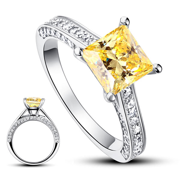 1.5 CT. Princess Cut Yellow Simulated Diamond Engagement Ring in Sterling Silver