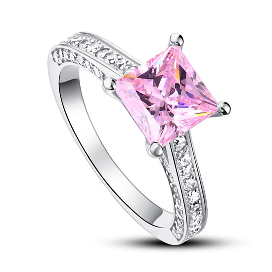 1.5 CT. Princess Cut Pink Simulated Diamond Engagement Ring in Sterling Silver