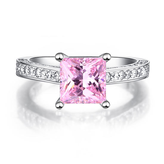 1.5 CT. Princess Cut Pink Simulated Diamond Engagement Ring in Sterling Silver