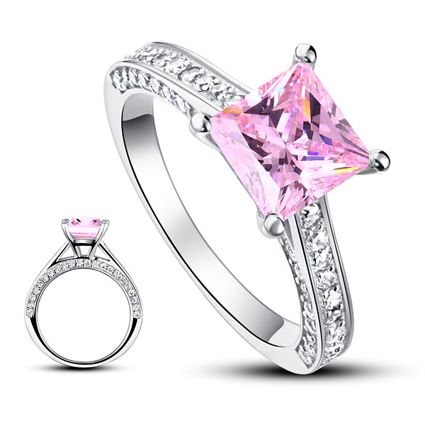 1.5 CT. Princess Cut Pink Simulated Diamond Engagement Ring in Sterling Silver