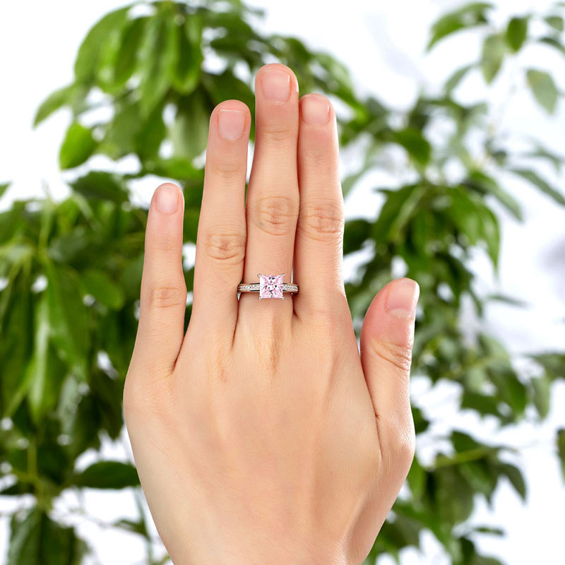 1.5 CT. Princess Cut Pink Simulated Diamond Engagement Ring in Sterling Silver