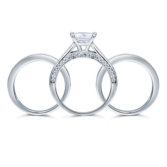 1.5 CT. Princess Cut Simulated Diamond 3-Piece Bridal Set in Sterling Silver
