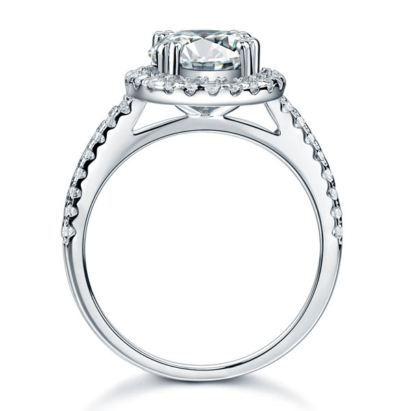 Anillo de halo de diamantes simulados redondos de 2 quilates en plata de ley